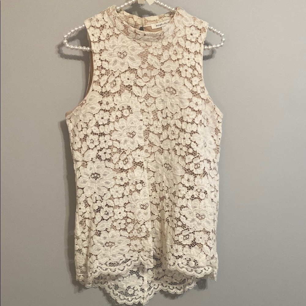 Elegant Cream Lace Sleeveless Top